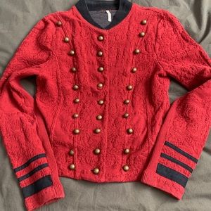 Free People Red Button Up Bomber Jacket